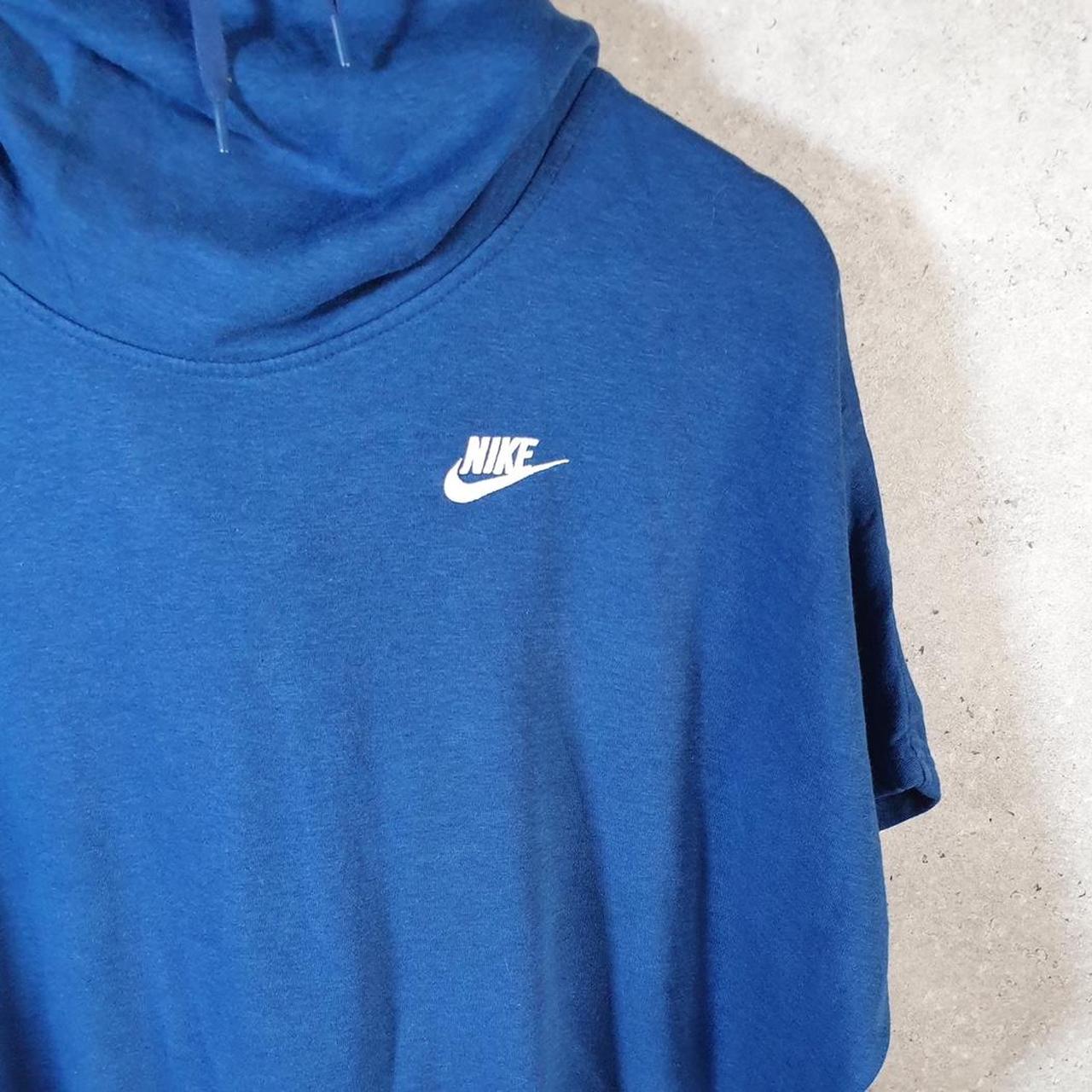 Vintage Nike Club Short Sleeve Hoodie Men’s Medium Blue Swoosh Y2K Pullover