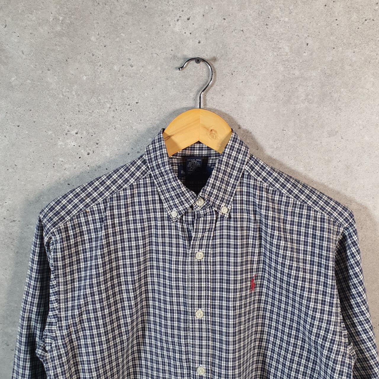 Vintage Ralph Lauren Button Down Shirt Womens Large Blue Checkered Cotton Pony Casual Big Fish Vintage