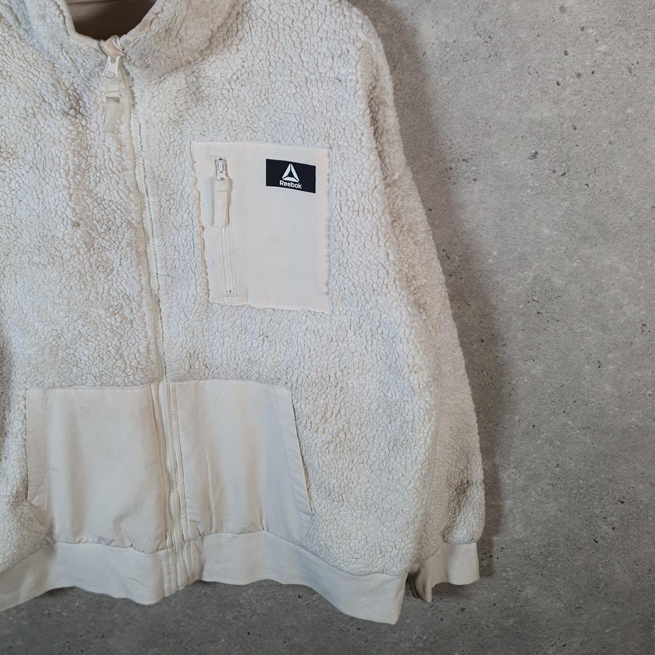 Reebok Full Zip Fleece Sweatshirt Mens Large Beige Embroidered Logo