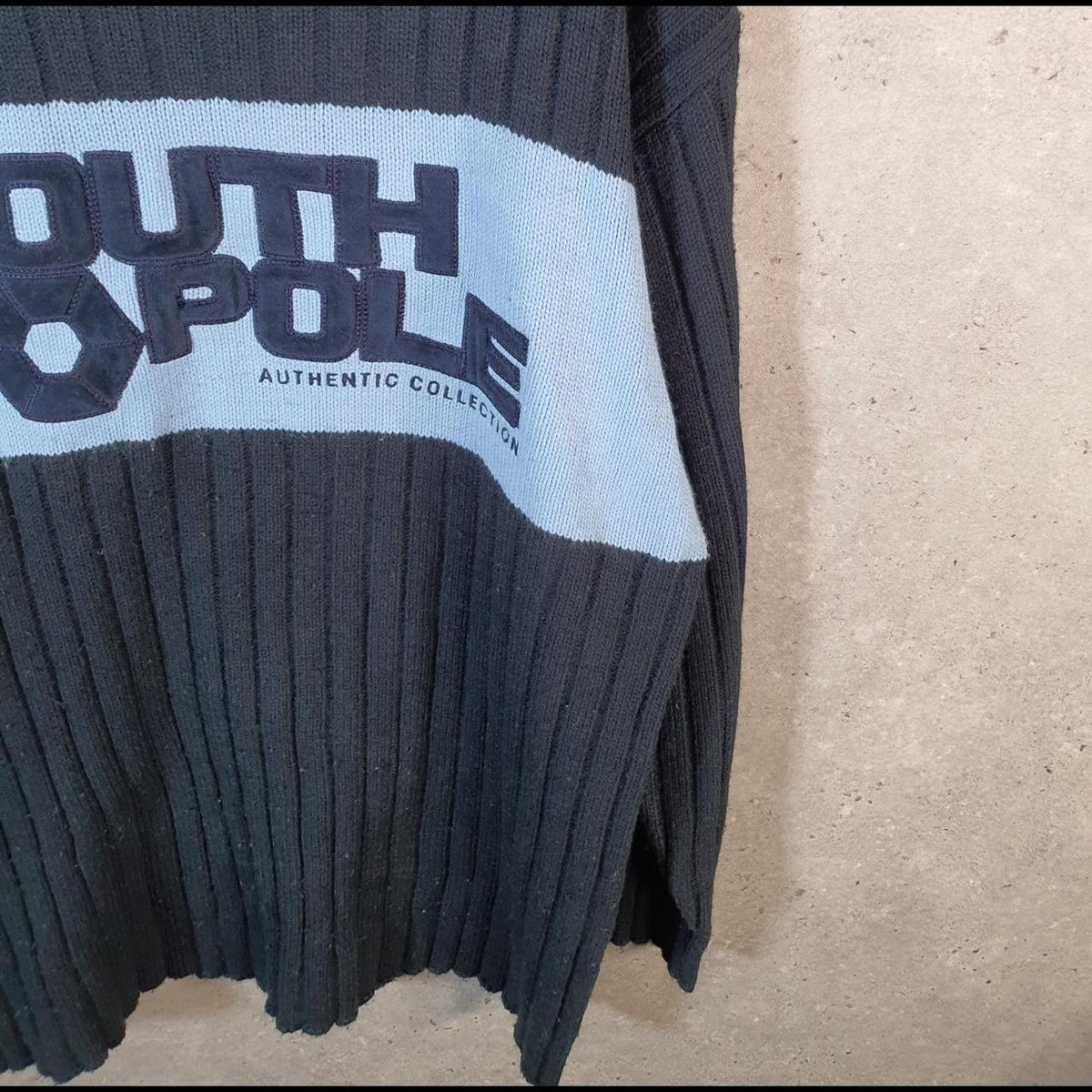 Vintage SouthPole Y2K Spellout Knit Sweater Jumper Mens Large Black Pullover Hip Hop