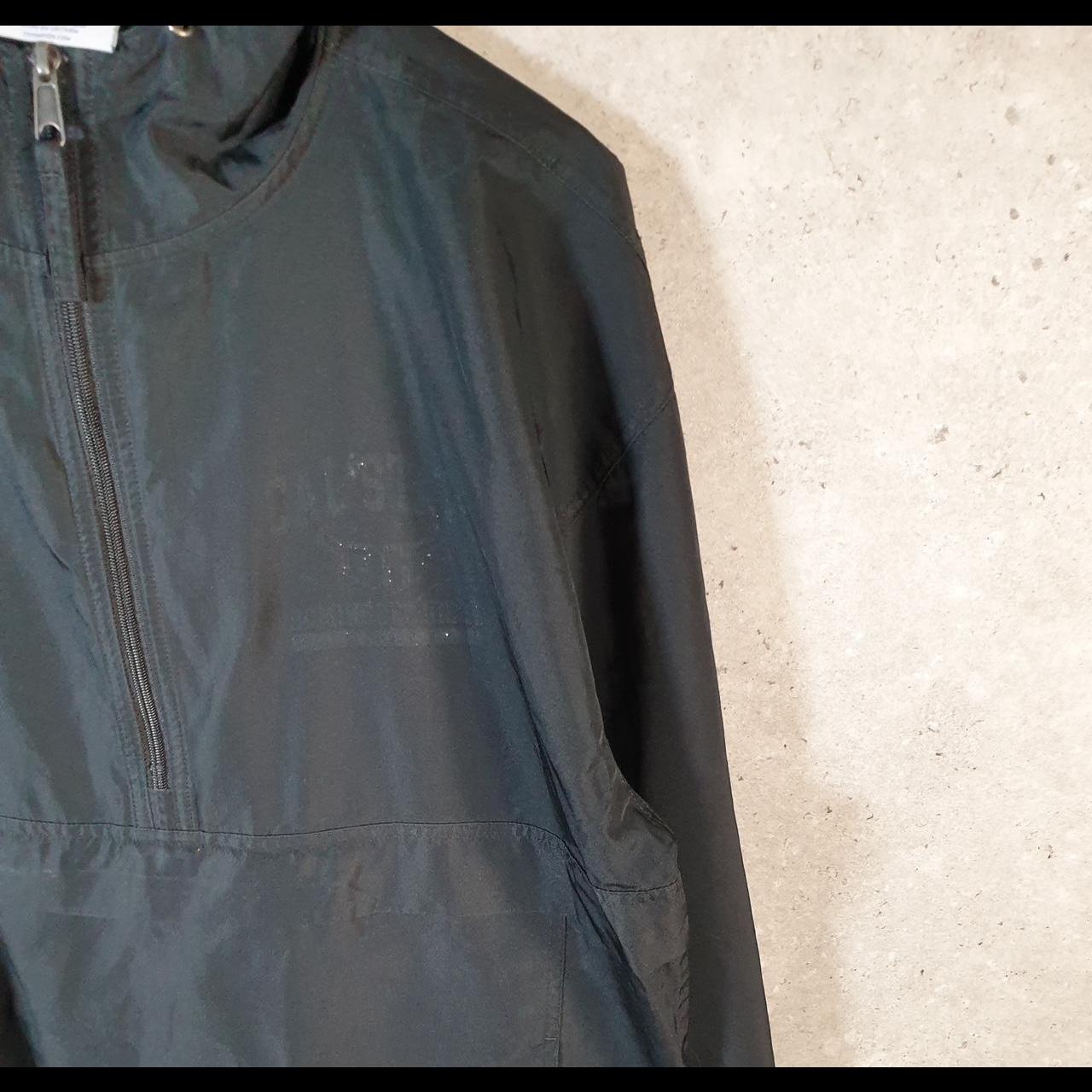 Vintage Champion Windbreaker Track Jacket Mens Large Black Logo 1/4 Zip Hooded