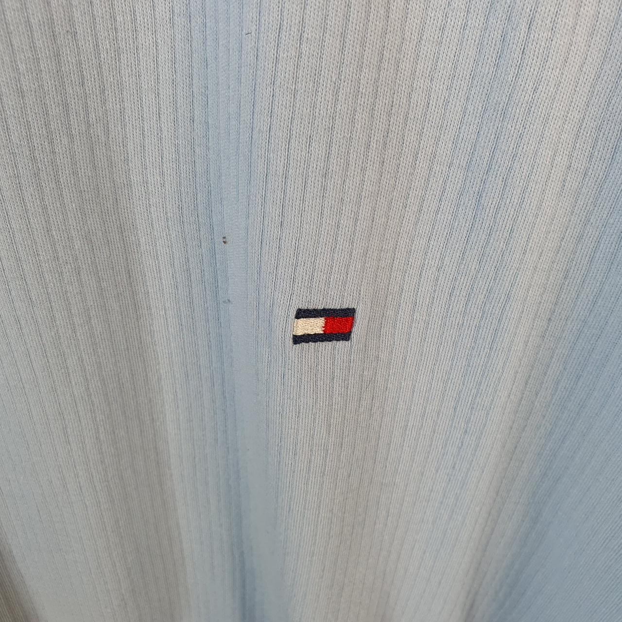 Vintage Tommy Hilfiger T Shirt Men’s Large Blue Striped Classic Fit Embroidered Logo