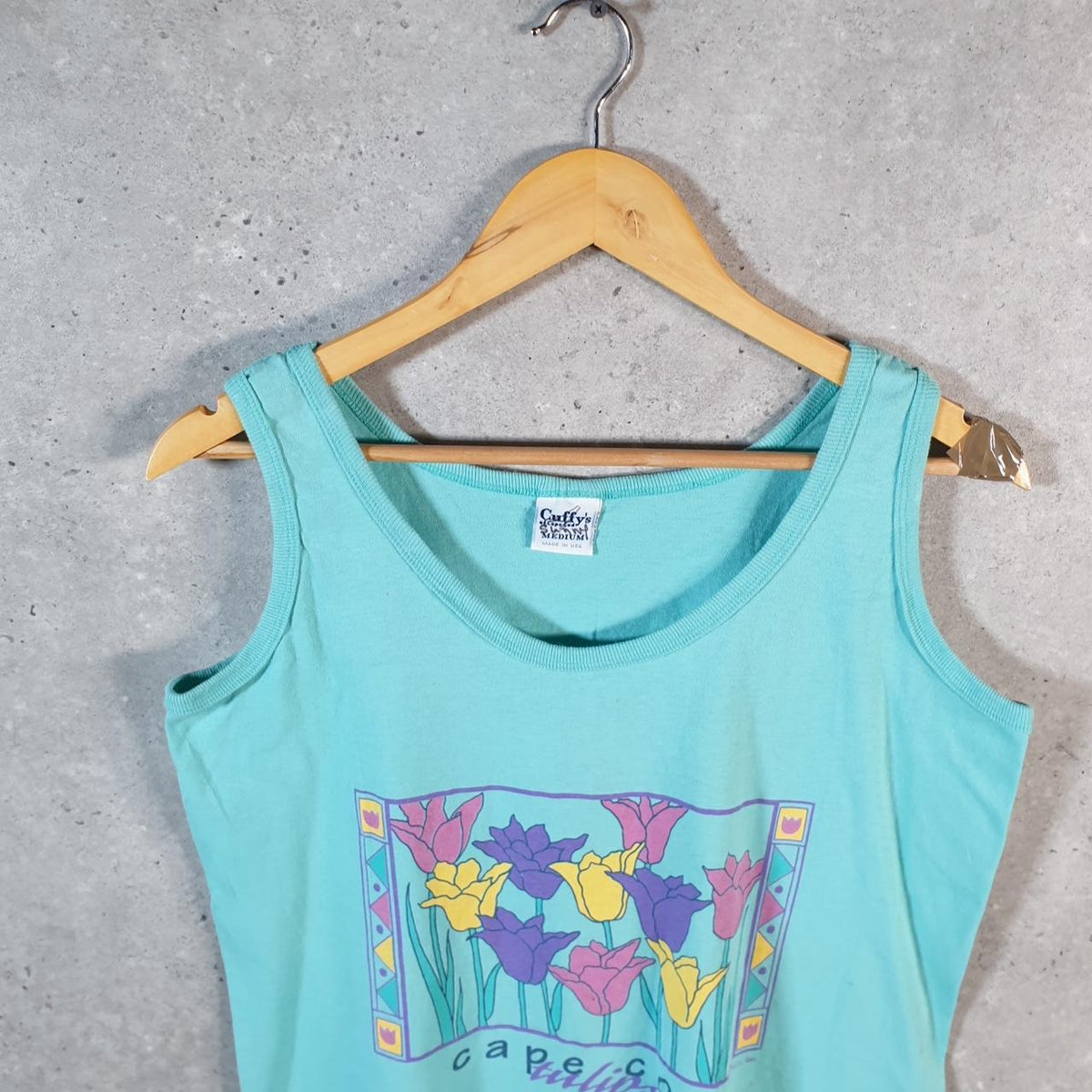 Vintage Cuffys Cape Cod Tulips 90s Graphic USA Single Stitch Vest Men’s Medium Blue