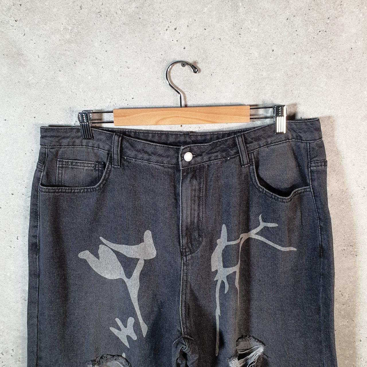 Shein Curvy Graphic Y2K Hip Hop Jeans Womens XL Grey Denim USA Big Fish Vintage