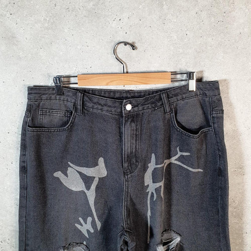 Shein Curvy Graphic Y2K Hip Hop Jeans Womens XL Grey Denim USA Big Fish Vintage