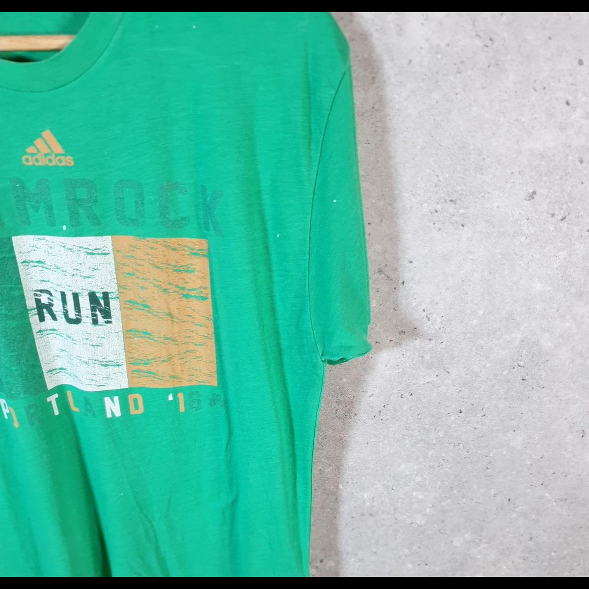 Vintage Adidas Shamrock Run Portland T Shirt Men’s Small Green Three Stripes Logo Athletic