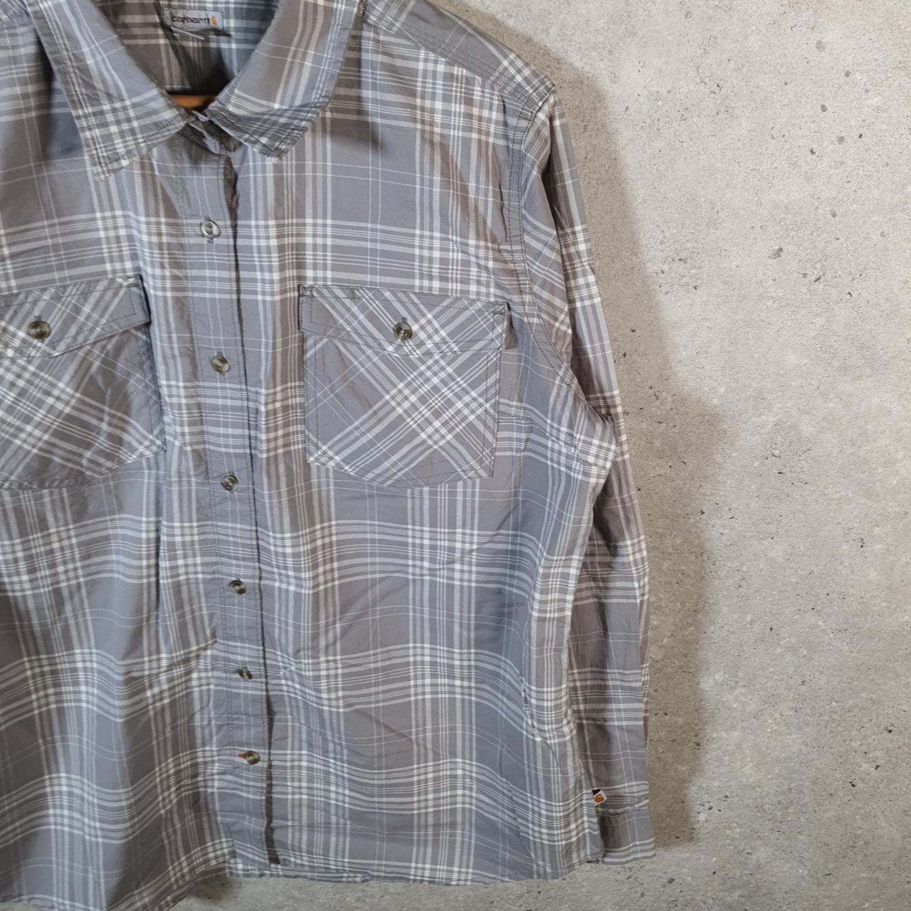 Vintage Carhartt Shirt Button Down Womens XL Grey Checkered Utility Relaxed Fit