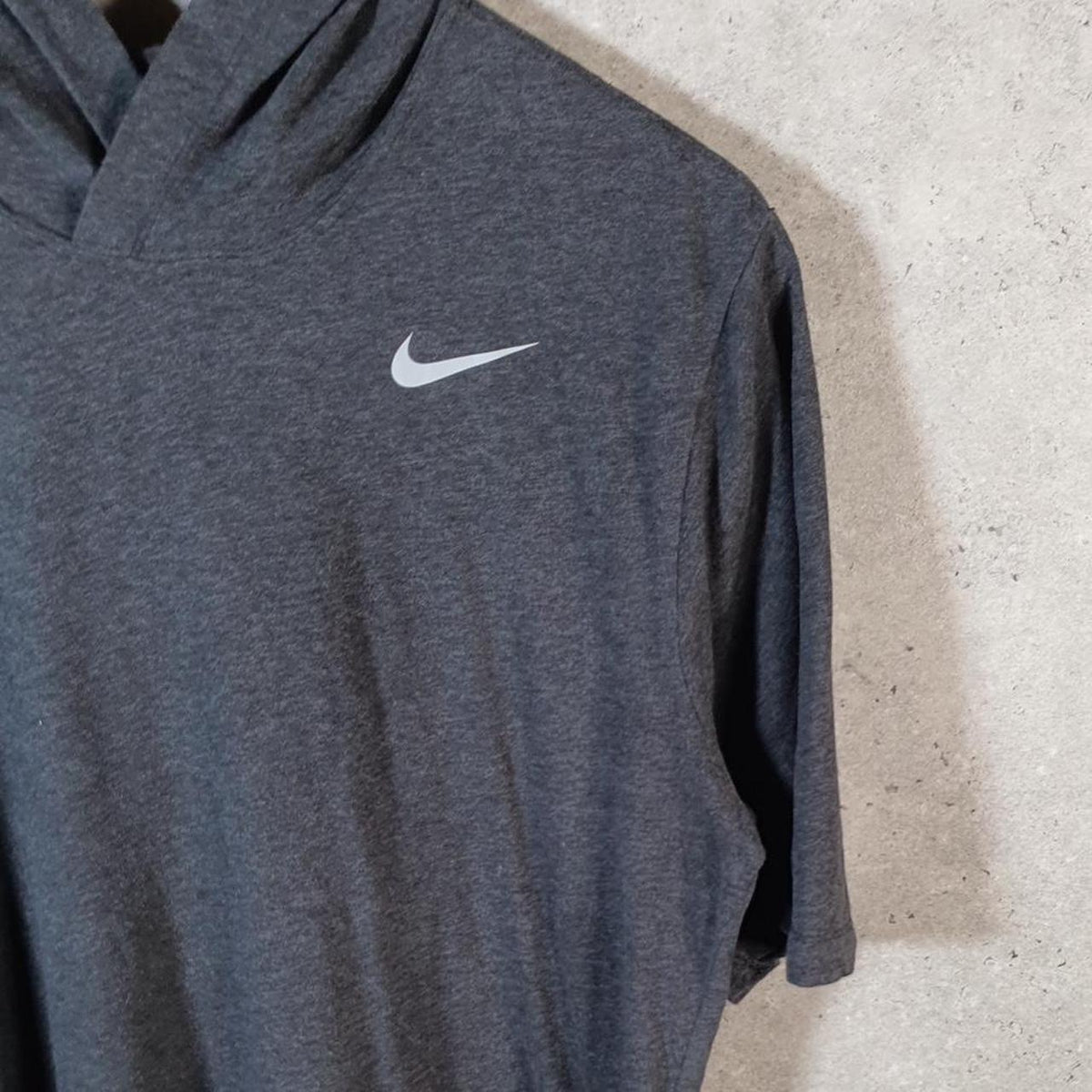 Vintage Nike Dri Fit Hoodie T Shirt Men’s Small Grey Logo Printed Swoosh Athletic