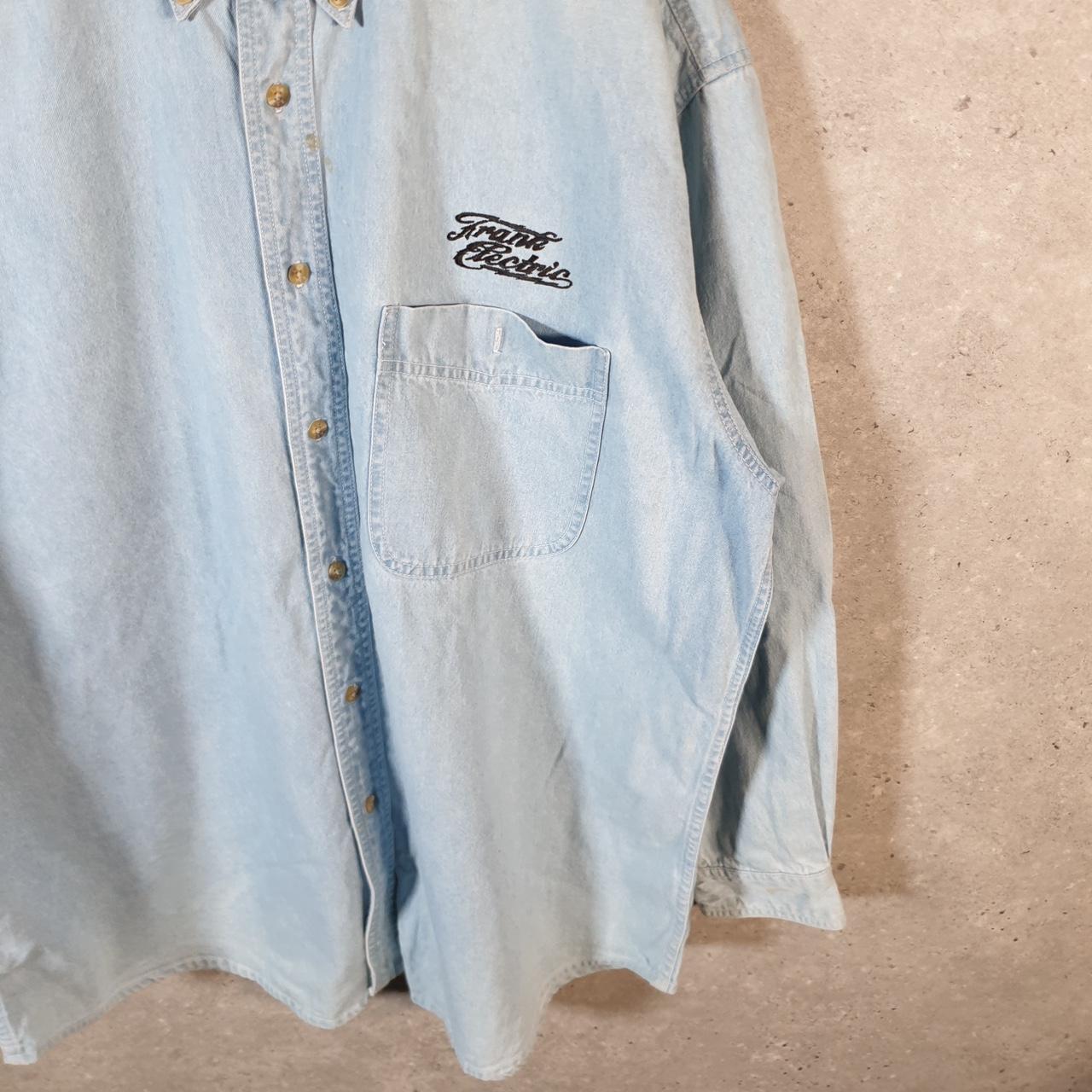Vintage Lee Denim Jean Trucker Shirt Mens XL Blue Button