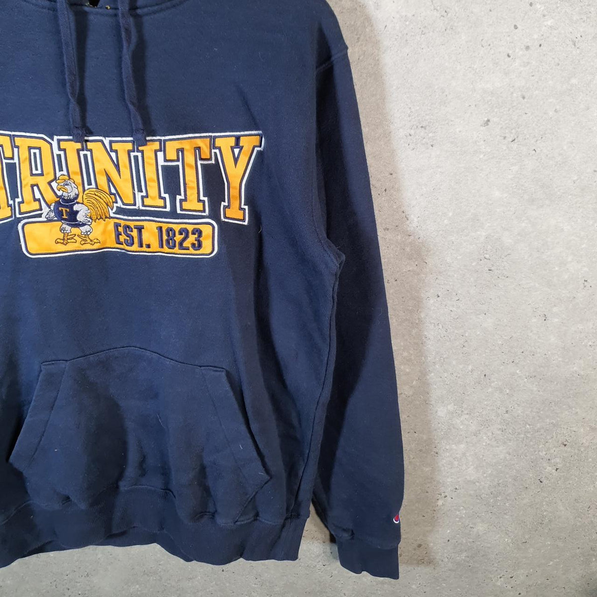 Vintage Champion Hoodie Men’s Small Navy Blue Pro Sport Pullover Trinity Bantams