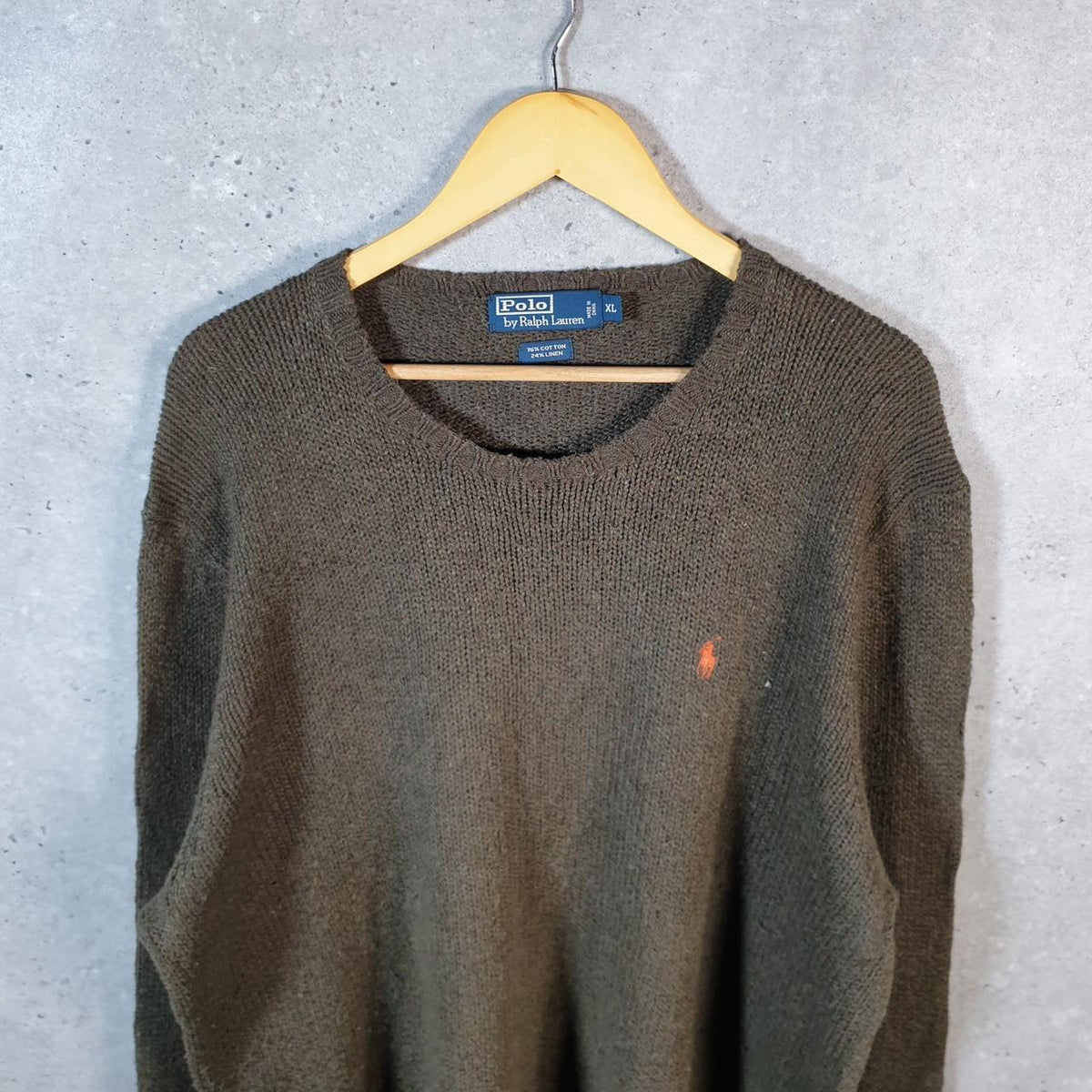Vintage Ralph Lauren Polo Knit Sweatshirt Men’s XL Khaki Green Cotton Pullover Pony