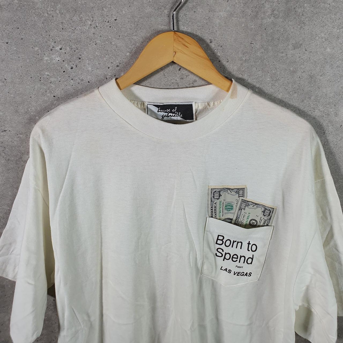 Vintage House Of Gabrielle Born To Spend Las Vegas 90s USA Single Stitch T Shirt Men’s XL White