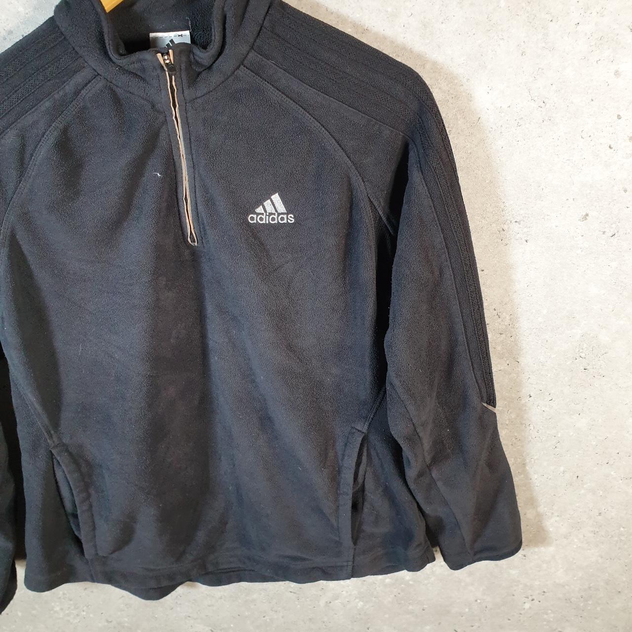Vintage Adidas 1/4 Zip Fleece Sweatshirt Womens Medium Black Spellout Logo Winter