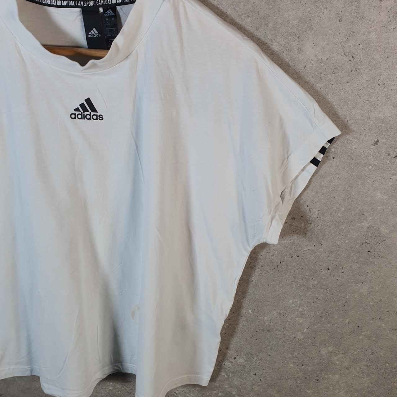 Vintage Adidas Spellout T Shirt Womens Large White Three Stripes Logo Athletic