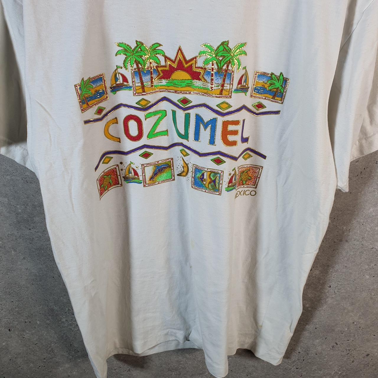 Vintage Cozumel Mexico Dolphins 90s USA Single Stitch T Shirt Men’s Large Graphic White Big Fish Vintage