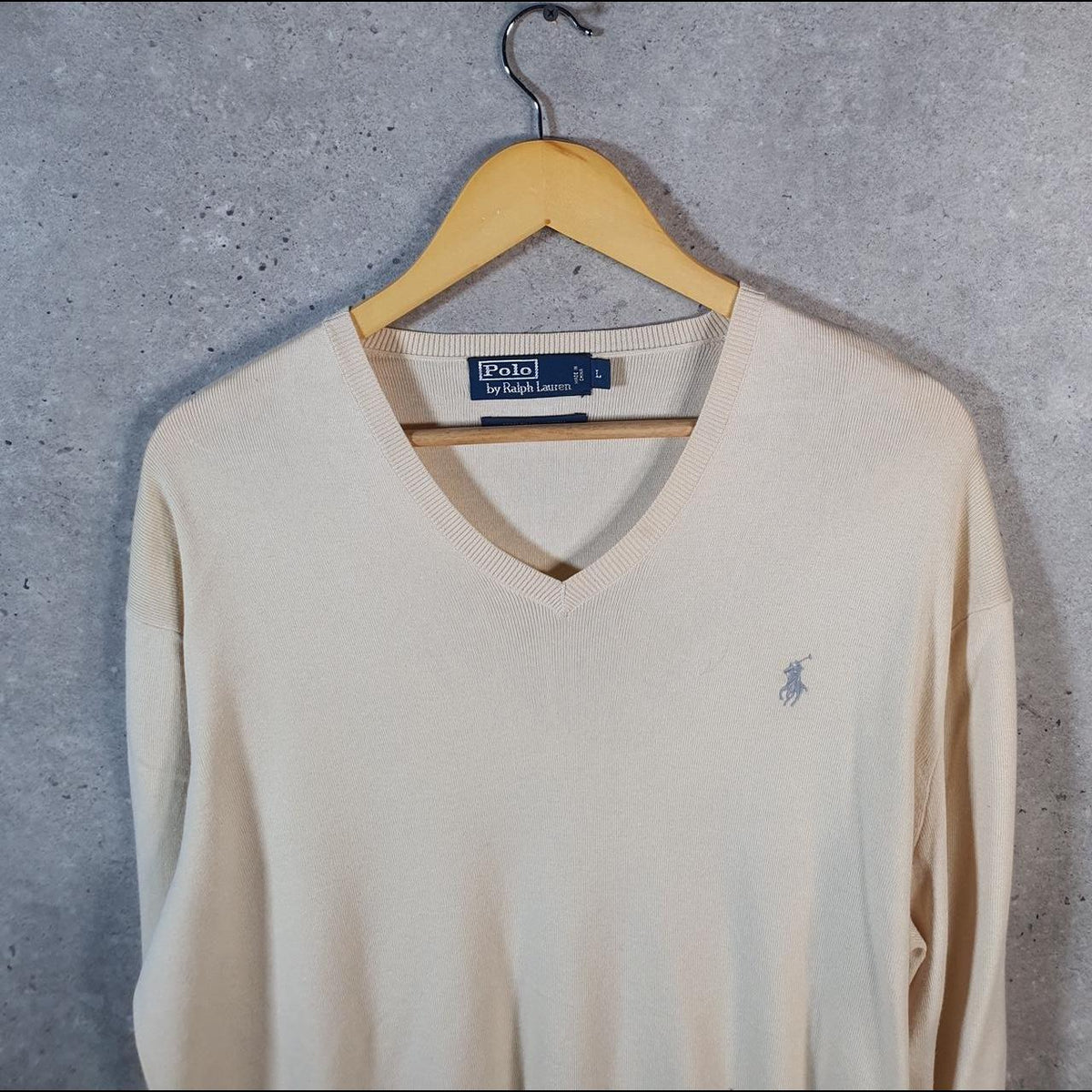 Vintage Ralph Lauren Polo Pima Cotton Sweatshirt Men’s Large Beige Pullover Pony C8859