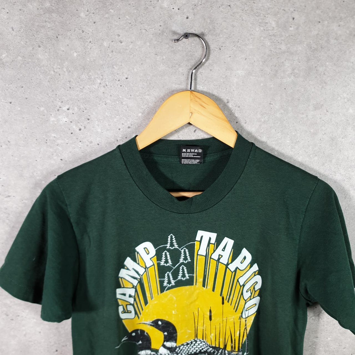 Vintage Best Fruit of the Loom Camp Tampico Tall Pine USA Single Stitch T Shirt Men’s Small Green Big Fish Vintage
