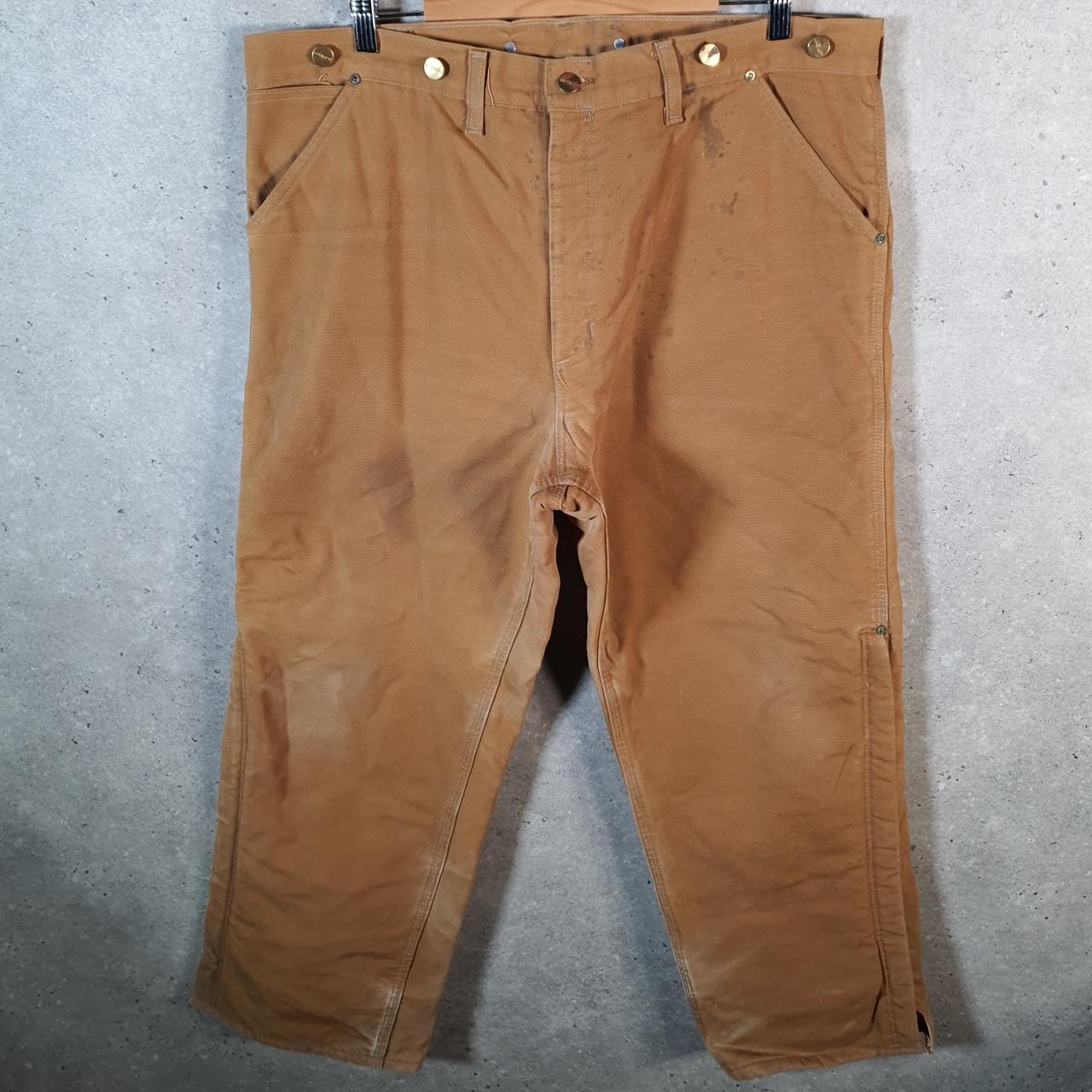 Vintage Carhartt Zipped Carpenter Trousers Mens W38 L30 Brown Dungaree Fit Workwear