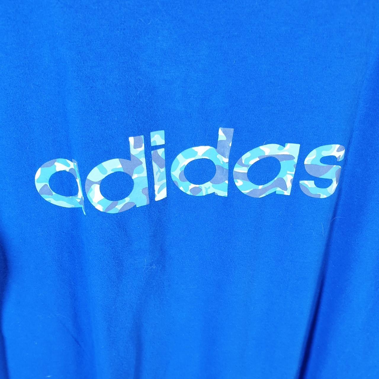 Vintage Adidas Spellout T Shirt Men’s Large Blue Three Stripes Logo Athletic