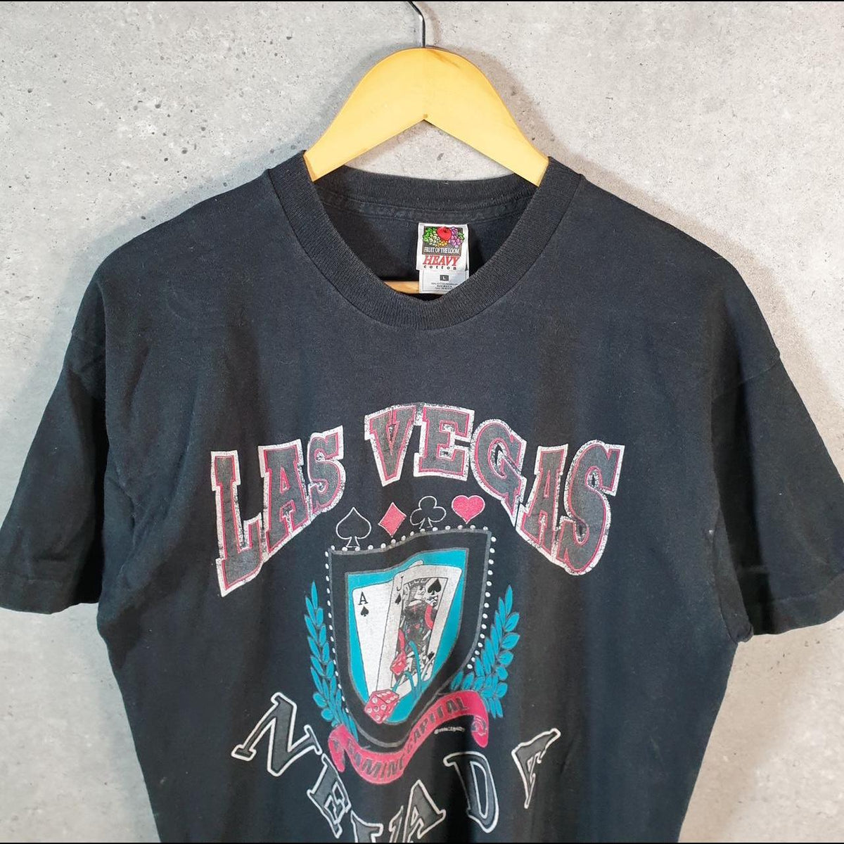 Vintage Fruit of the Loom Las Vegas Nevada 90s USA Single Stitch T Shirt Men’s Large Black C8763