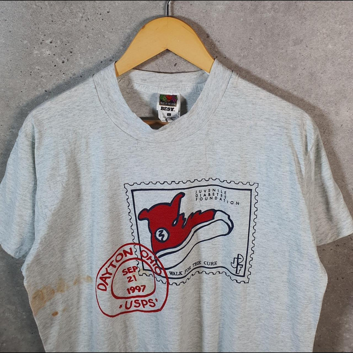 Vintage Fruit of the Loom Dayton Ohio USPS 1997 USA Single Stitch T Shirt Men’s Large Grey C9632