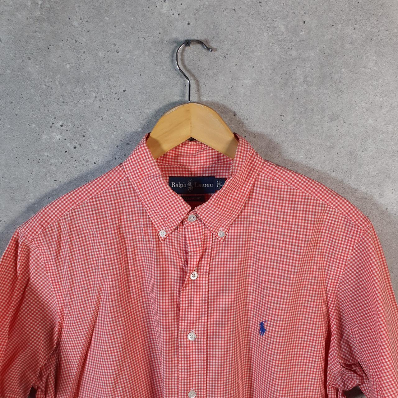 Vintage Ralph Lauren Button Down Shirt Men’s Large Pink Checkered Classic Fit Cotton Pony Big Fish Vintage