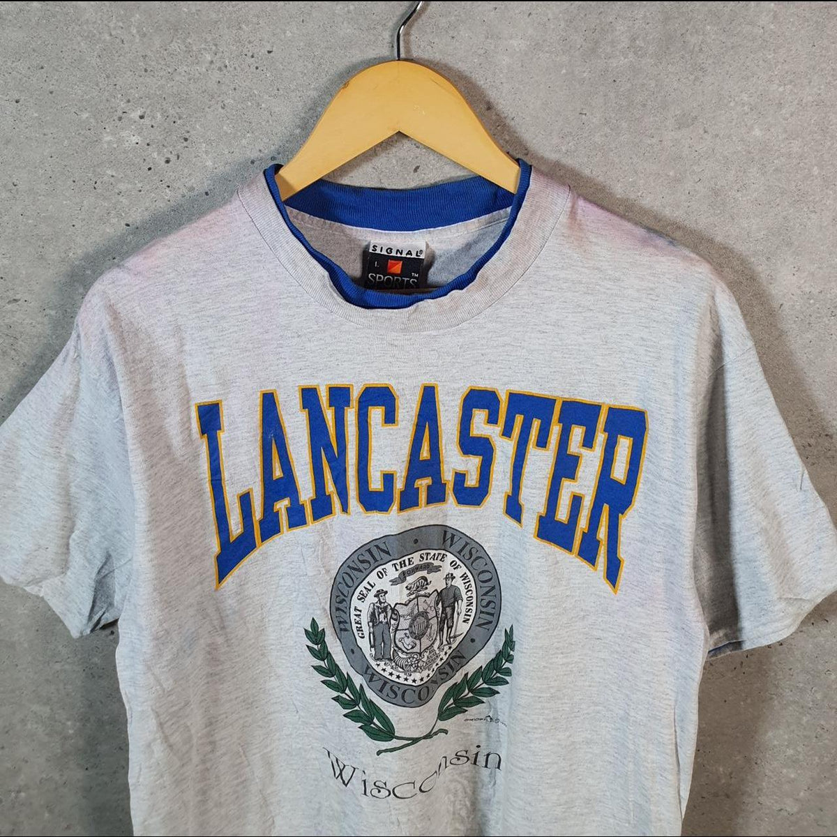 Vintage Signal Lancaster Wisconsin 90s USA Single Stitch T Shirt Men’s Large Grey C9393