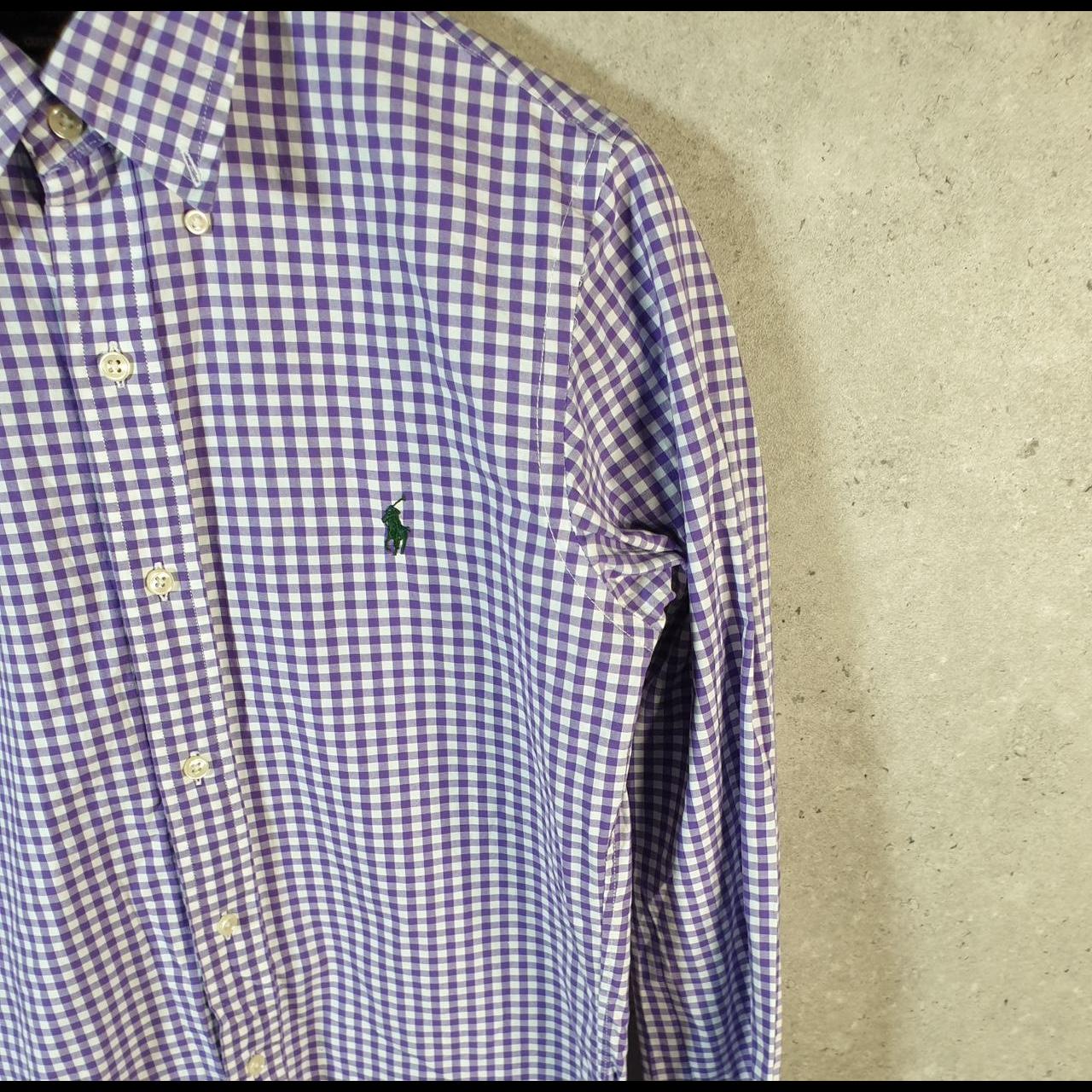 Vintage Ralph Lauren Button Down Shirt Men’s Small Purple Checkered Custom Fit Cotton Pony