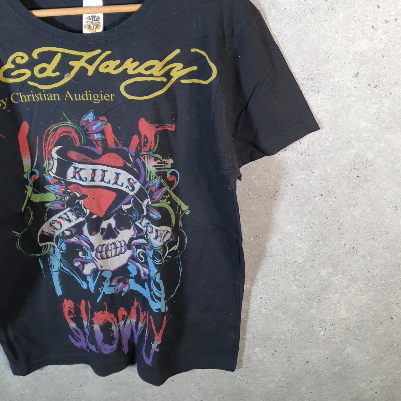 Vintage Ed Hardy T Shirt Men’s L Black Christian Audigier Love Heart Graphic Skull Y2K