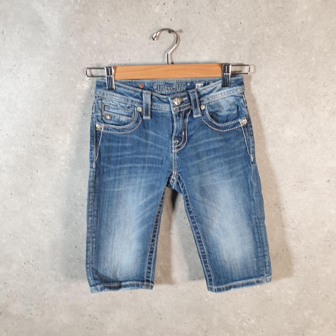 Vintage Miss Me Baggy Y2K Hip Hop Jeans Shorts Jorts Womens W24 Blue Denim Low Rise