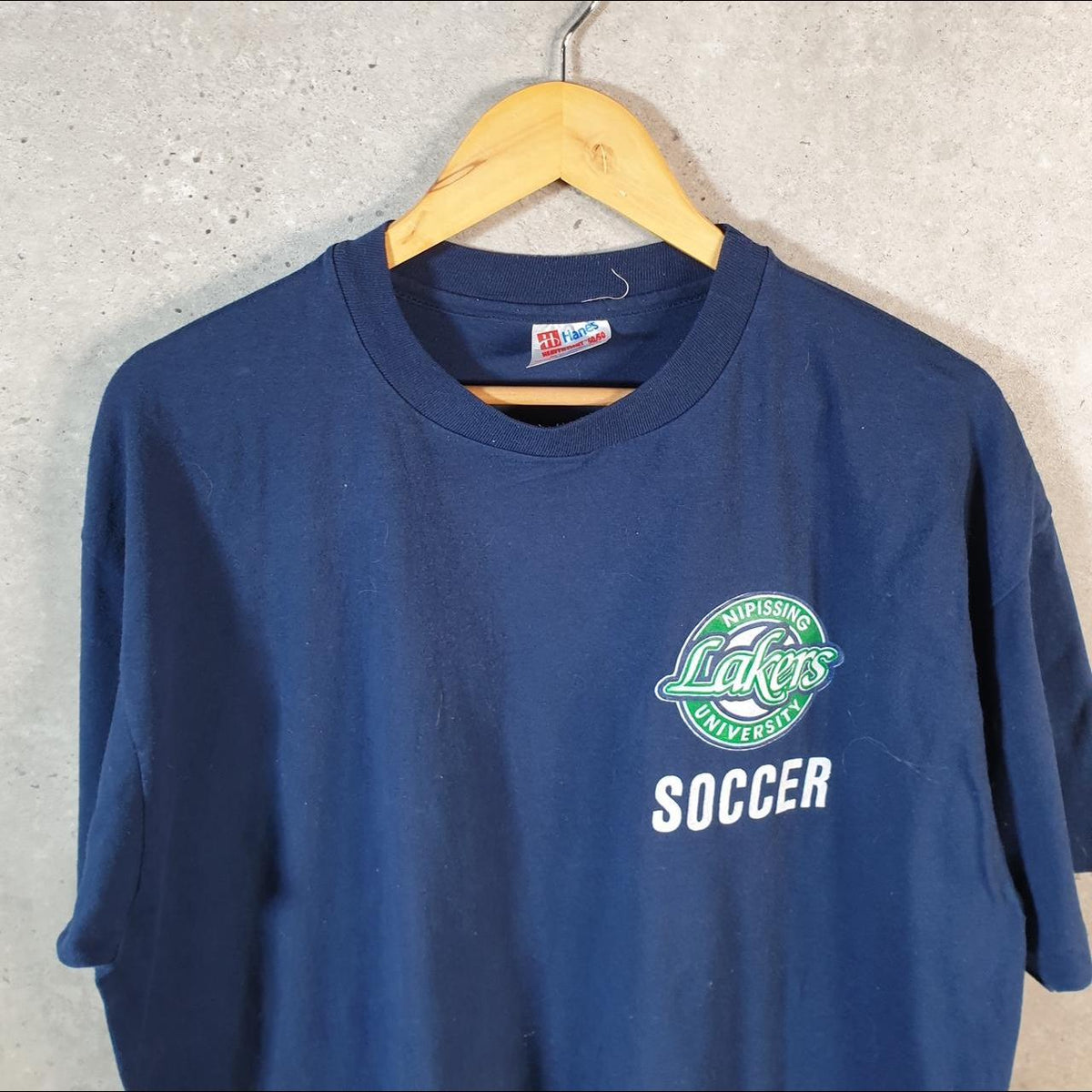 Vintage Hanes Nipissing Lakers Uni Soccer 90s USA Single Stitch T Shirt Men’s XL Blue C8040
