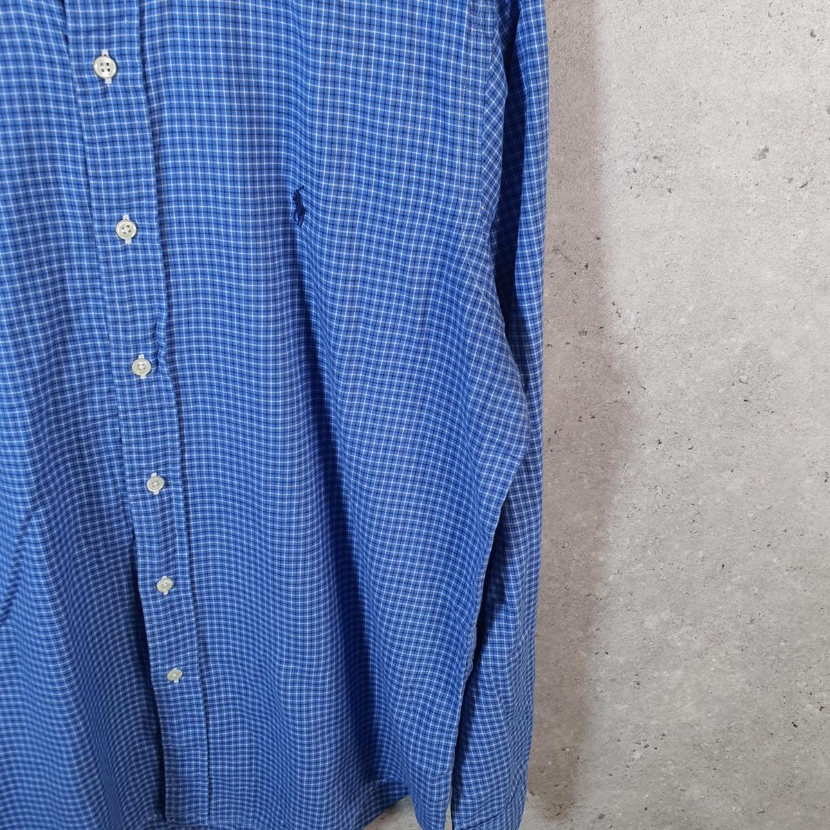 Vintage Ralph Lauren Button Down Shirt Mens Medium Blue Checkered Cotton Pony