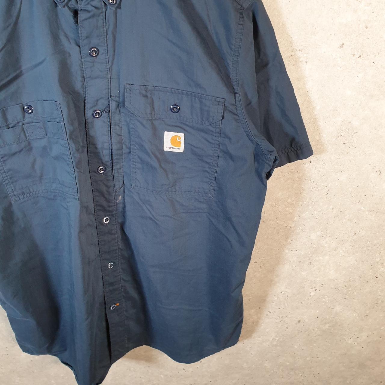 Vintage Carhartt Shirt Button Down Mens Large Navy Blue Short Sleeve Utility Relaxed Fit