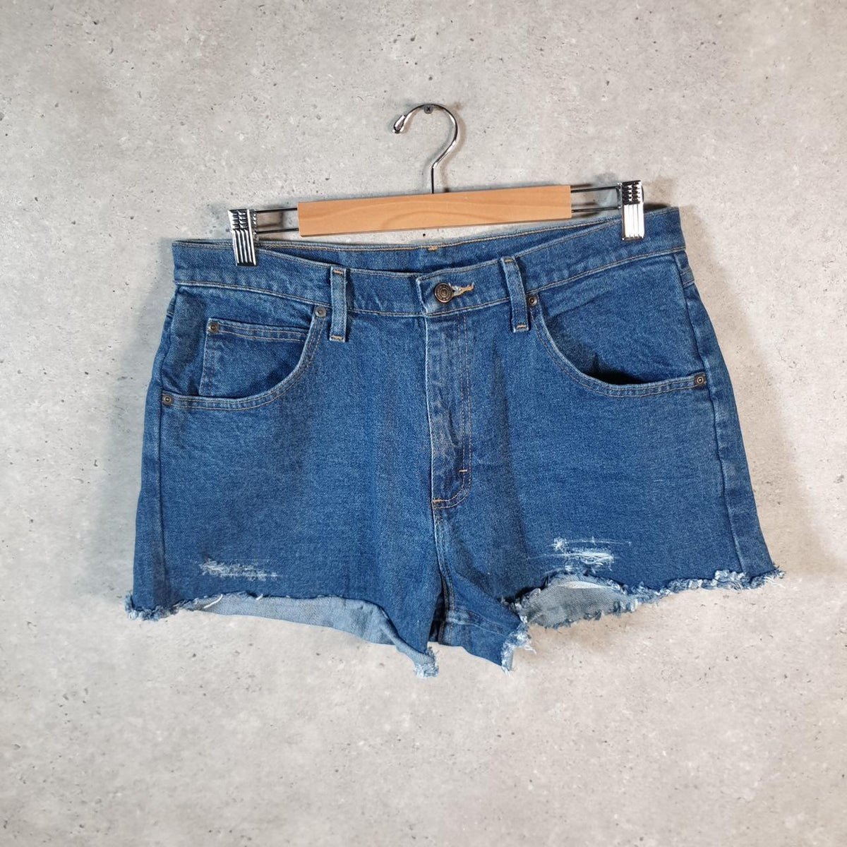 Vintage Wrangler Cut Short Baggy Shorts Jorts Cargo Womens W33 Blue Relaxed Denim