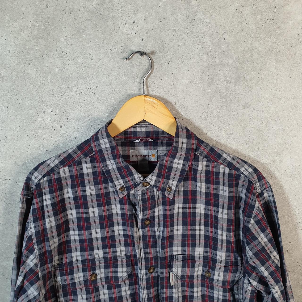 Vintage Carhartt Shirt Button Down Mens Large Blue Checkered Chore Utility Relaxed - Big Fish Vintage