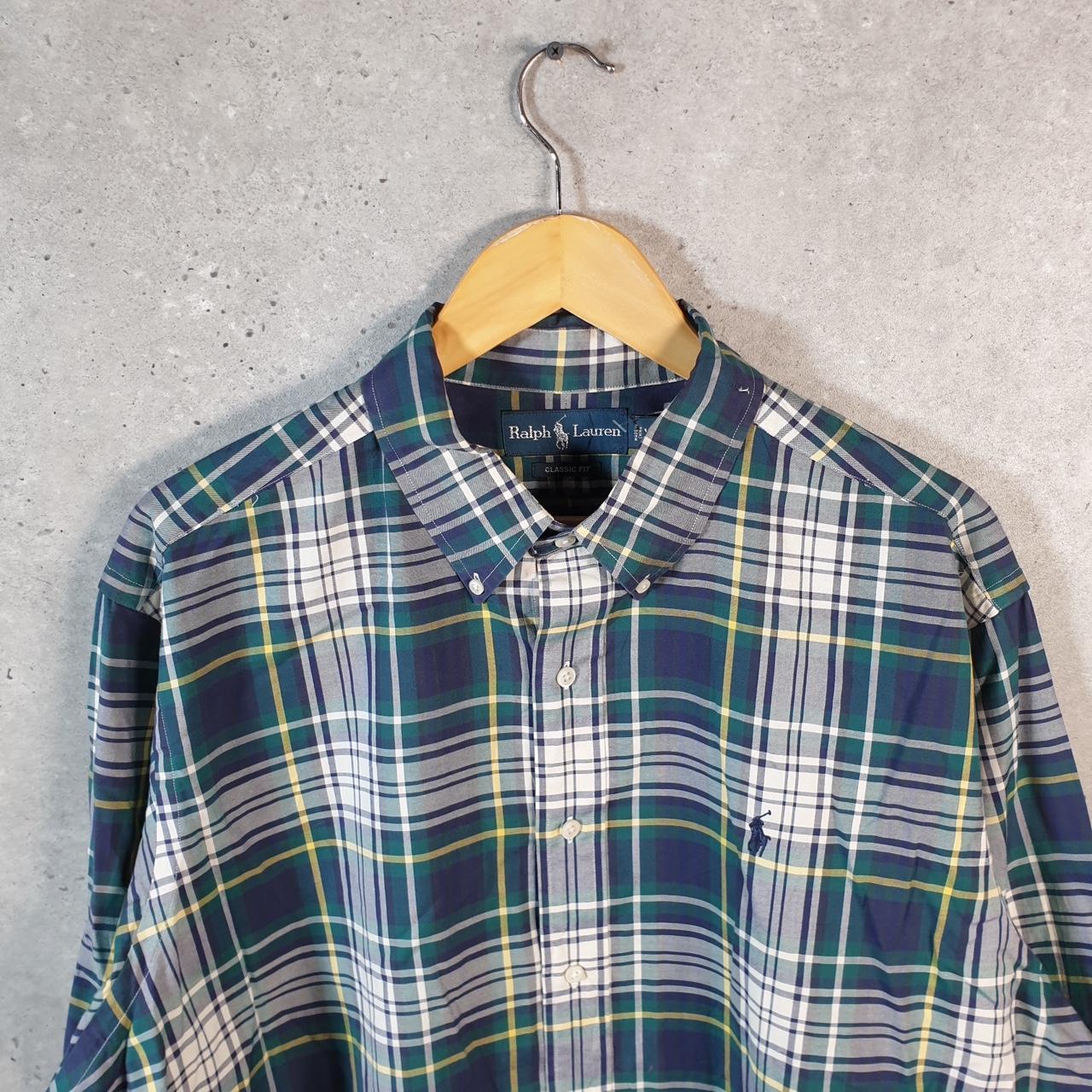 Vintage Ralph Lauren Button Down Shirt Men’s XL Green Checkered Classic Fit Cotton Pony Big Fish Vintage