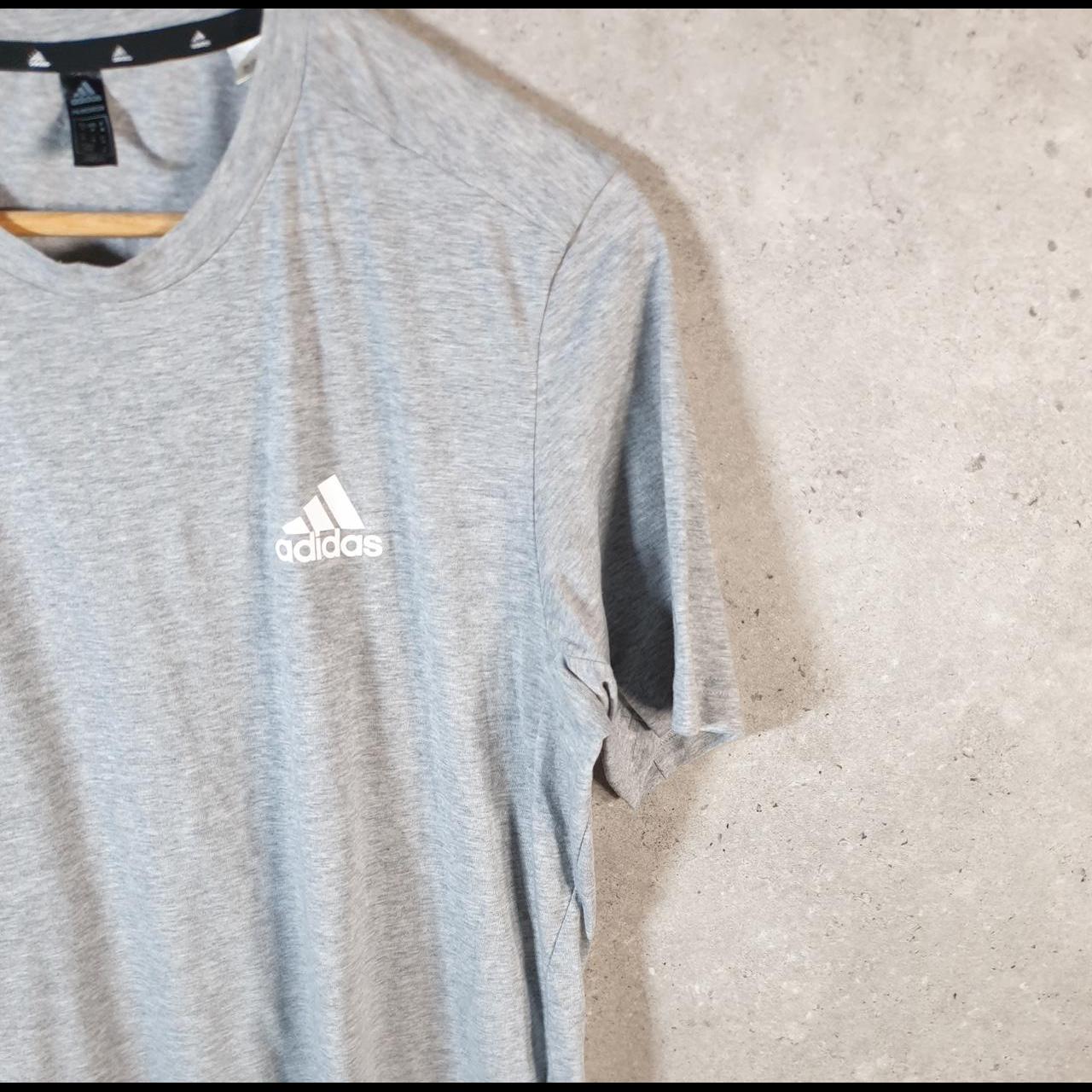 Vintage Adidas PrimeGreen T Shirt Men’s Medium Grey Three Stripes Logo Athletic