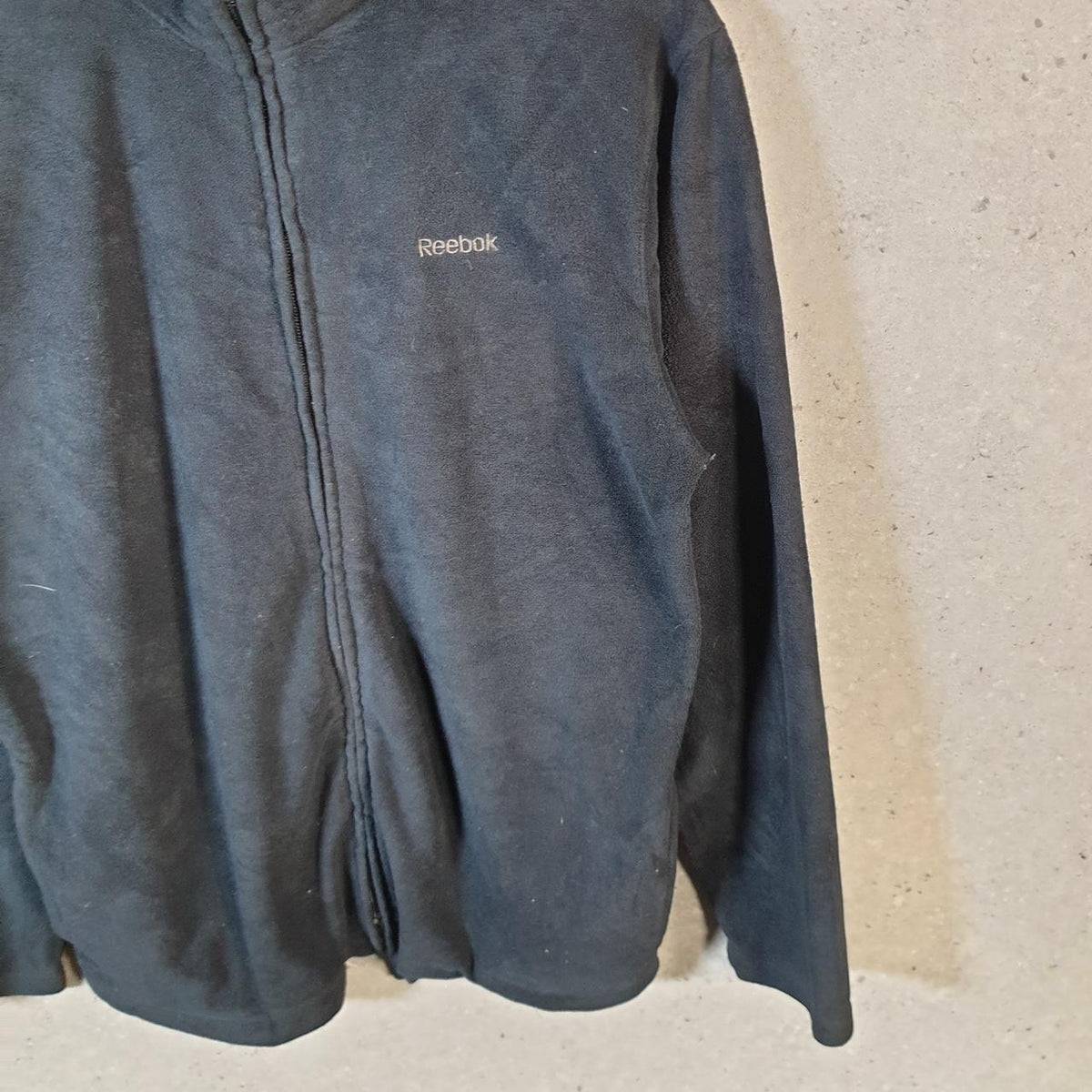 Vintage Reebok Full Zip Fleece Sweatshirt Mens Medium Black Logo Winter