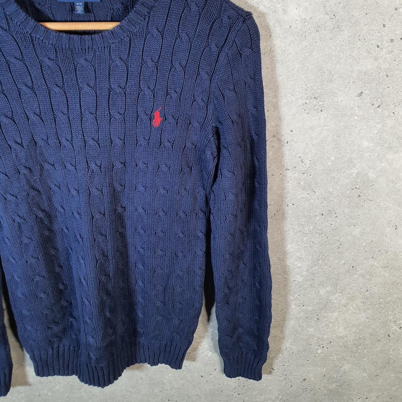 Vintage Ralph Lauren Polo Cable Knit Heavyweight Sweatshirt Womens Medium Blue Pony
