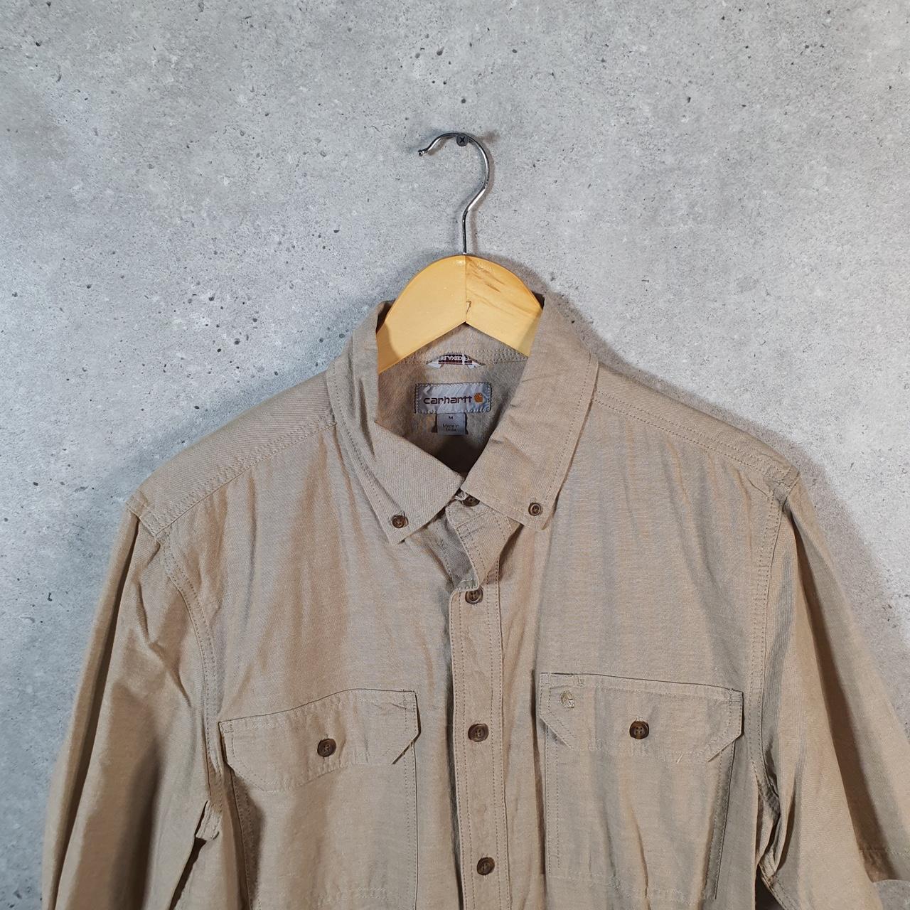 Vintage Carhartt Shirt Button Down Mens Medium Brown Short Sleeve Chore Utility Relaxed - Big Fish Vintage