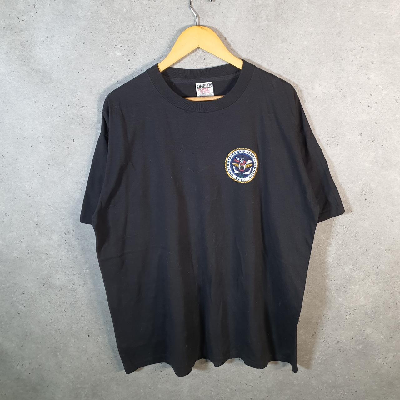 Vintage Oneita Power John F Kennedy Ship 90s USA Single Stitch T Shirt Men’s XL Black