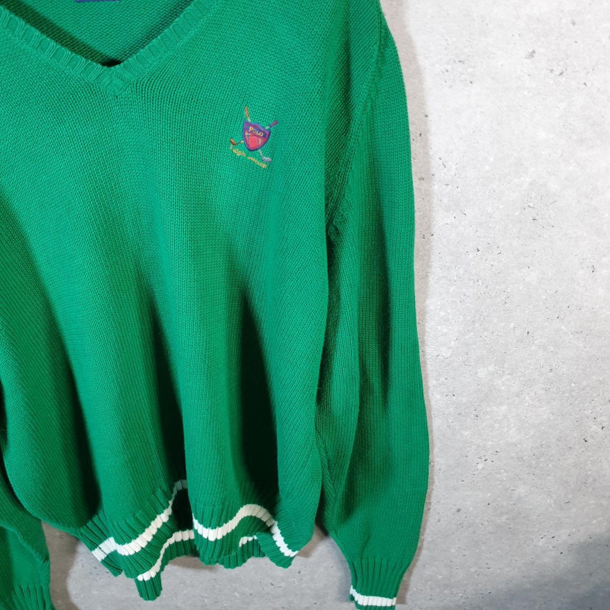 Vintage Ralph Lauren Polo Knit Sweatshirt Men’s Large Green Cotton Pullover Pony