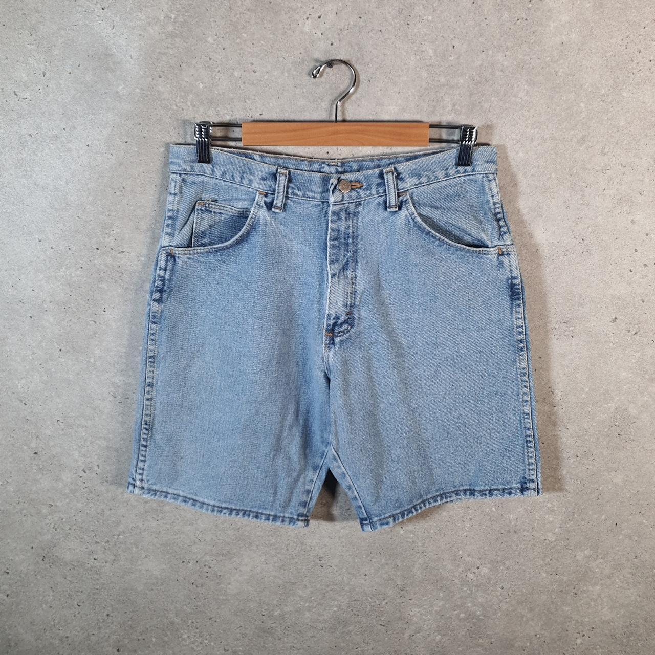 Vintage Wrangler Denim Shorts Jorts Cargo Men’s W32 Relaxed Blue Baggy Cotton