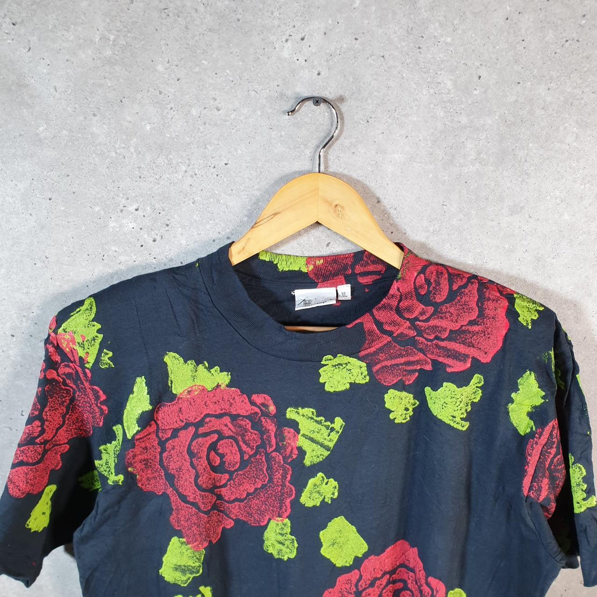 Vintage La Confetti Flowers Floral 90s Single Stitch T Shirt Men’s Medium Black