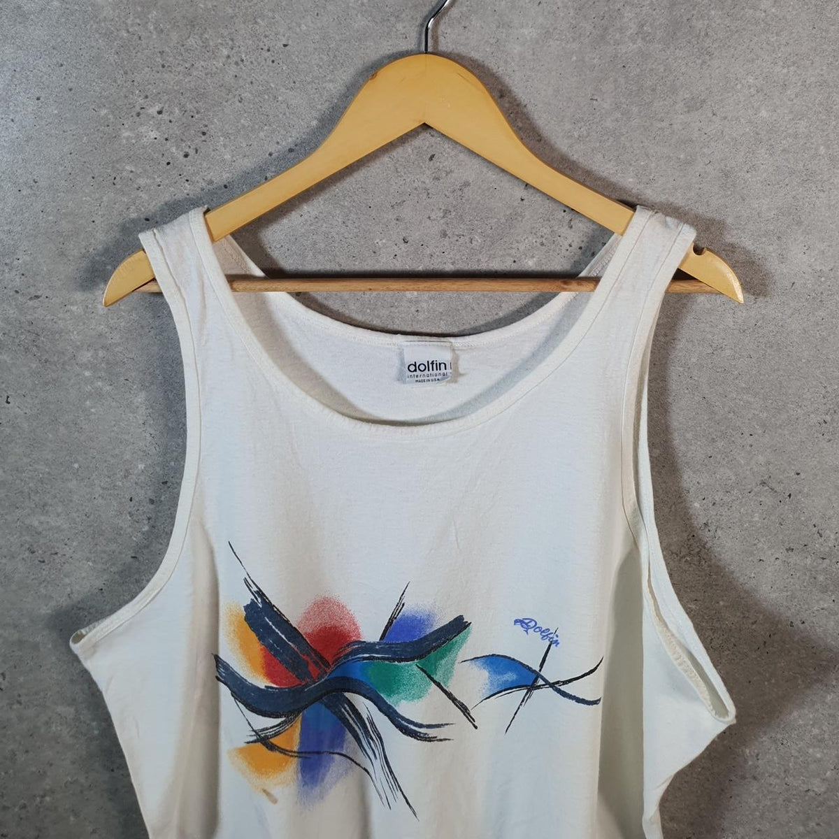 Vintage Dolfin Graphic Design 90s USA Single Stitch Vest Men’s Large White