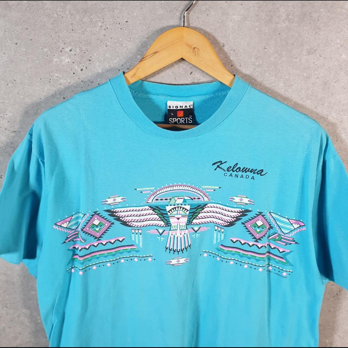 Vintage Signal Kelowna Canada 90s Graphic USA Single Stitch T Shirt Men’s Large Blue C8378