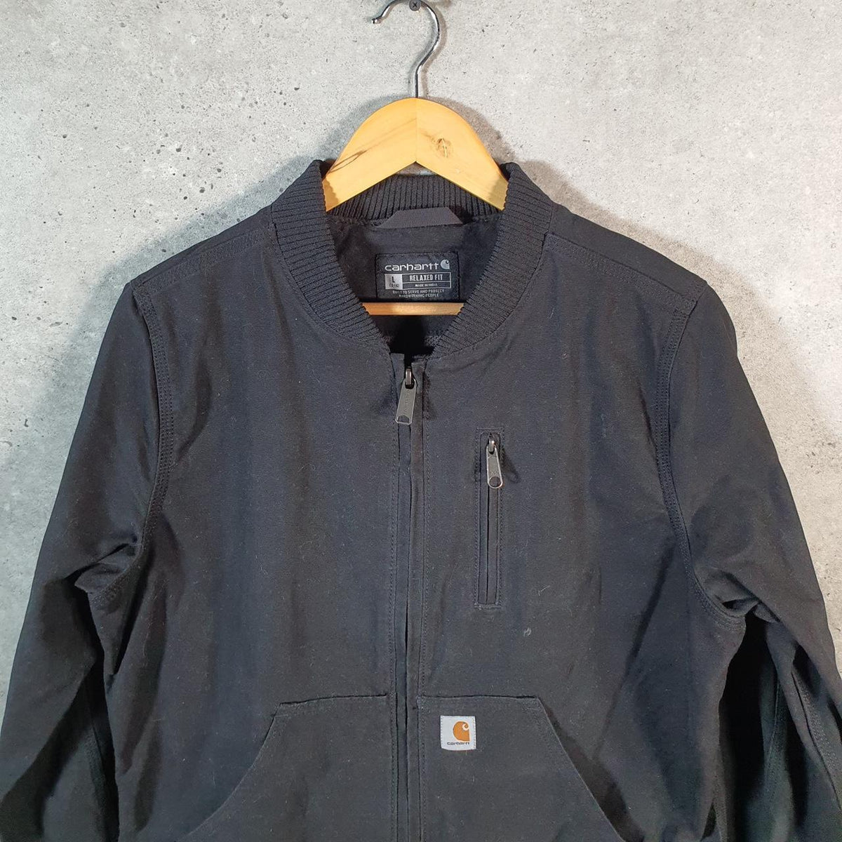Vintage Carhartt Bomber Rugged Flex Jacket Womens Large Black Workwear Canvas USA G2106
