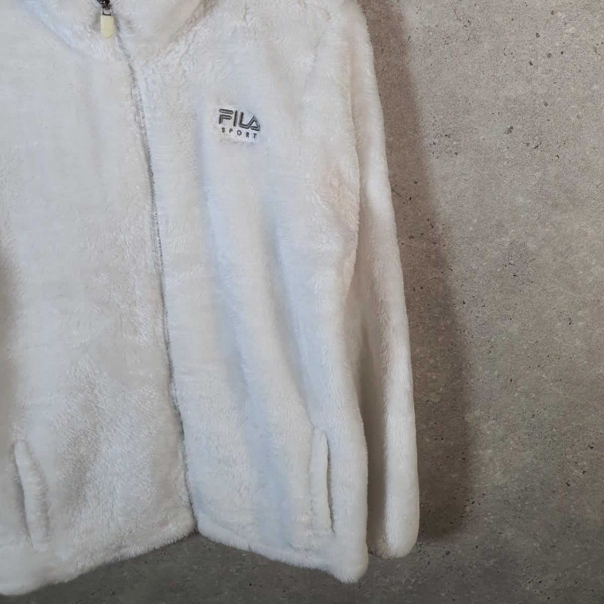 Fila Sport Fleece Full zip Hoodie Womens Large White Embroidered Logo