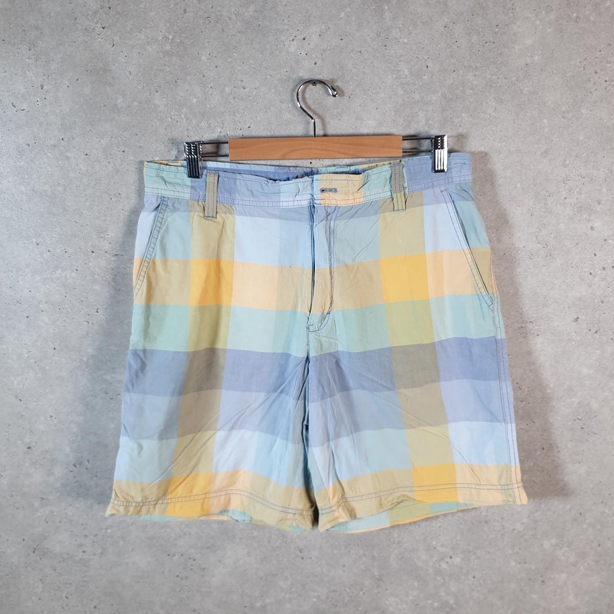 Vintage Izod Golf Chino Shorts Jorts Cargo Men’s W34 Blue Checkered Baggy Cotton