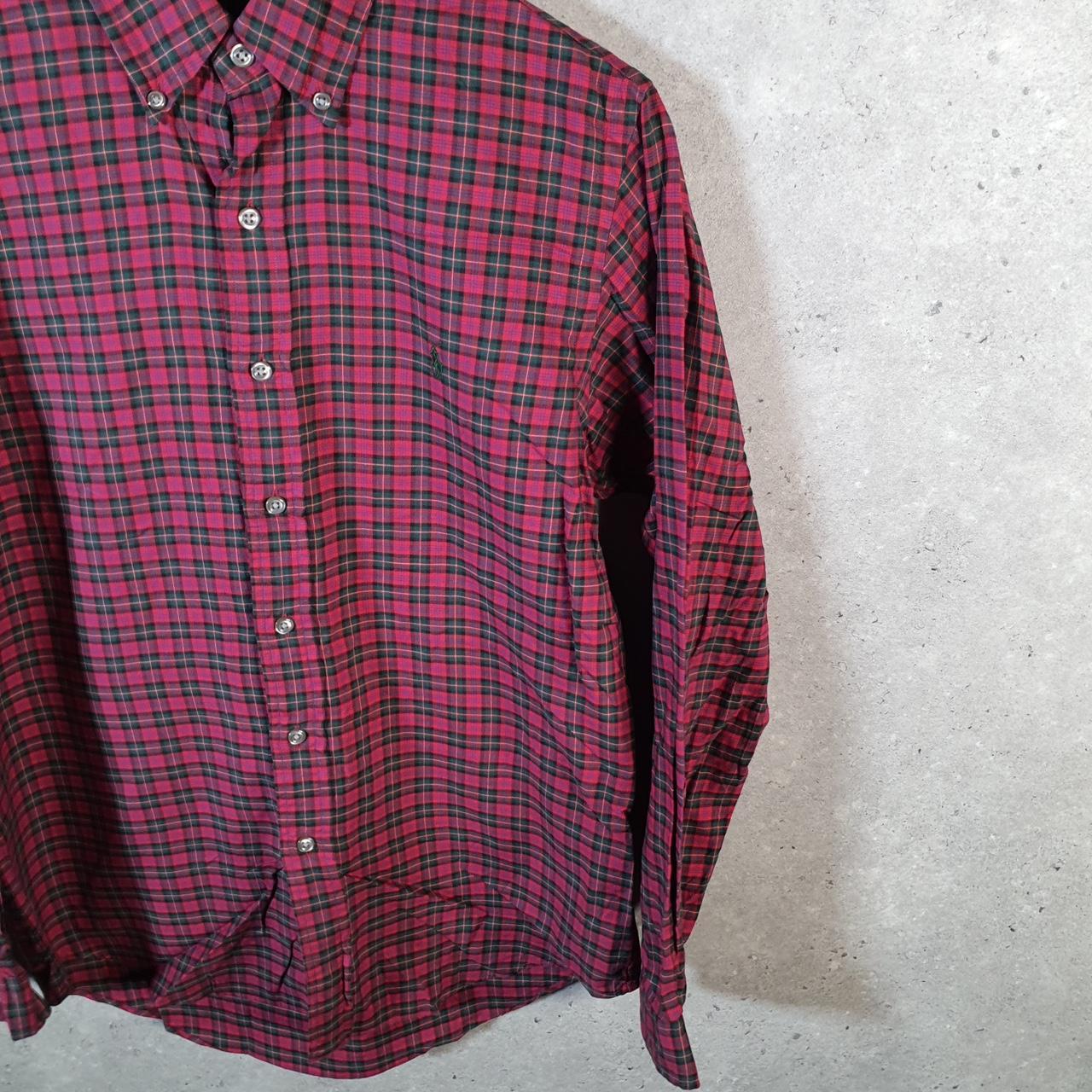 Vintage Ralph Lauren Button Down Shirt Men’s Small Burgundy Checkered Cotton Pony